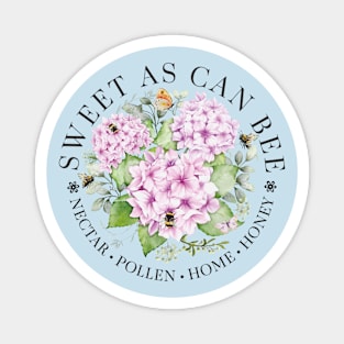 Sweet As Can Bee with Hydrangea Flora Watercolor Illustration Magnet